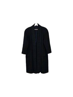 Liptons Vtg Wool Cashmere Coat L Black Canada Oversize Lace Trim Grandma Chic